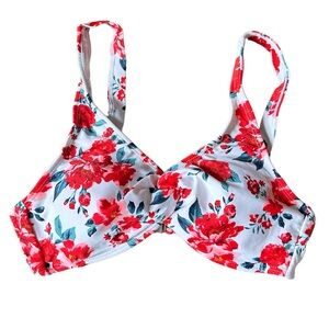 NWT Arizona Large Floral Swim Suit Top Red White Green Adjustable Straps